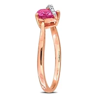 Lab Created Pink Sapphire and Diamond Accent Heart Ring Rose Plated Sterling Silver