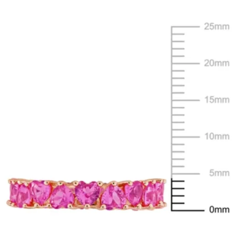 Lab Created Pink Sapphire Heart Eternity Ring Rose Plated Sterling Silver