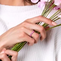 Lab Created Pink Sapphire Heart Eternity Ring Rose Plated Sterling Silver
