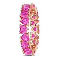 Lab Created Pink Sapphire Heart Eternity Ring Rose Plated Sterling Silver