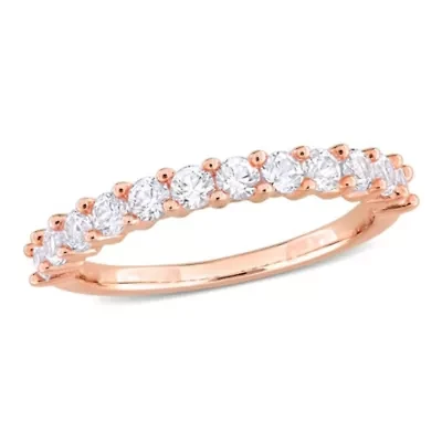 Lab Created White Sapphire Anniversary Ring Rose Plated Sterling Silver