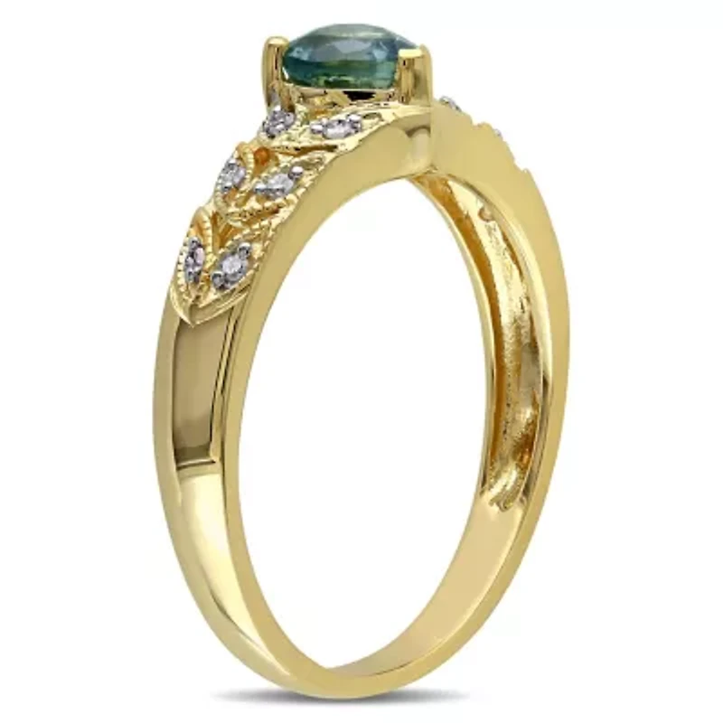 Color Sapphire & Diamond Ring 10K Yellow Gold