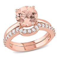 Lab Created Morganite and White Sapphire Bridal Ring Set 10K Rose Gold