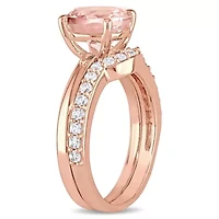 Lab Created Morganite and White Sapphire Bridal Ring Set 10K Rose Gold