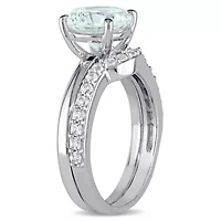 Lab Created Aquamarine and White Sapphire Bridal Ring Set 10K Gold