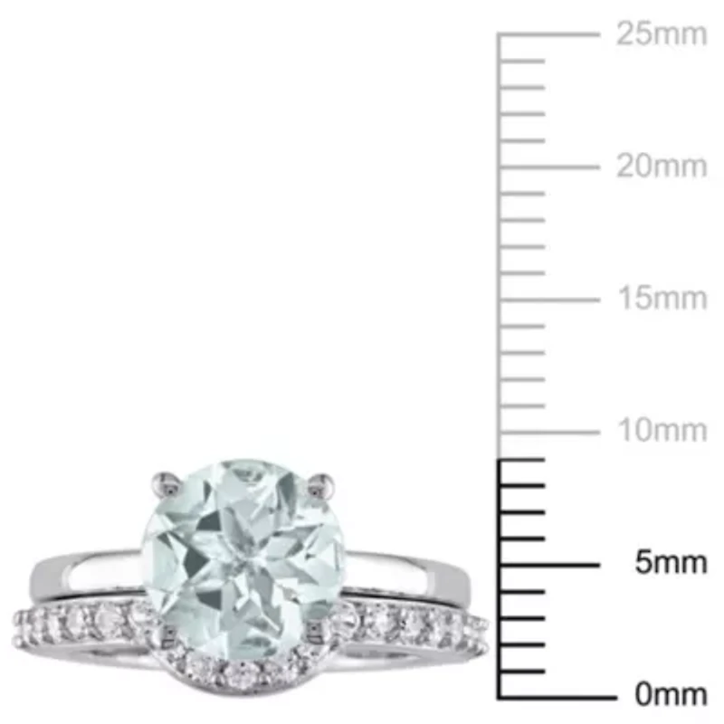 Lab Created Aquamarine and White Sapphire Bridal Ring Set 10K Gold