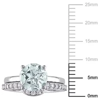 Lab Created Aquamarine and White Sapphire Bridal Ring Set 10K Gold