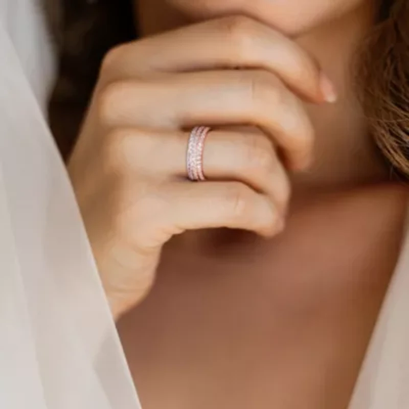 Lab Created White Sapphire Anniversary Ring Set 10K 3-Tone Gold