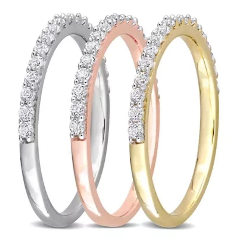 Lab Created White Sapphire Anniversary Ring Set 10K 3-Tone Gold