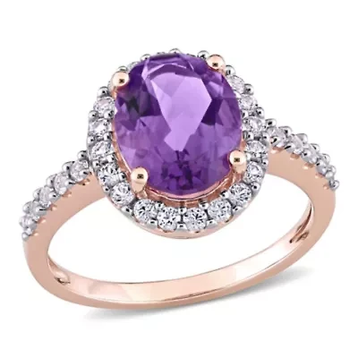 Lab Created Amethyst and White Sapphire Halo Engagement Ring 10K Rose Gold