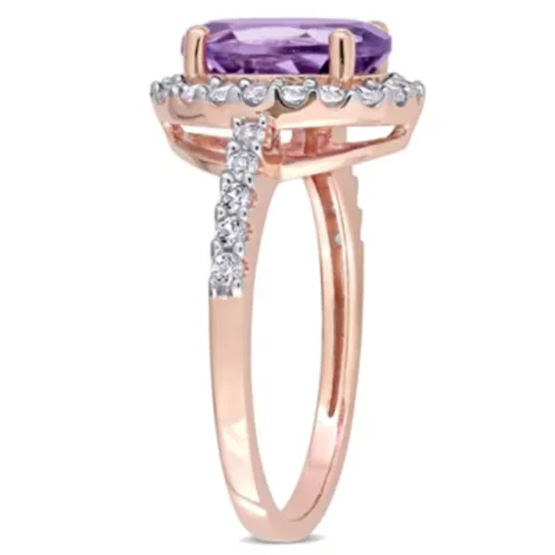 Lab Created Amethyst and White Sapphire Halo Engagement Ring 10K Rose Gold