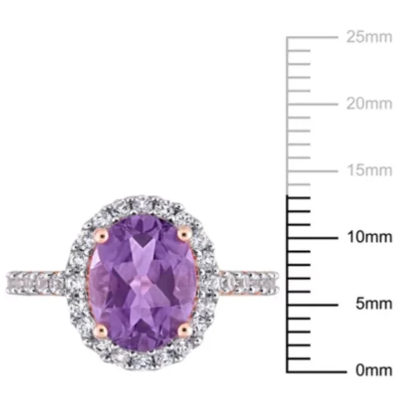 Lab Created Amethyst and White Sapphire Halo Engagement Ring 10K Rose Gold
