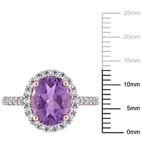 Lab Created Amethyst and White Sapphire Halo Engagement Ring 10K Rose Gold