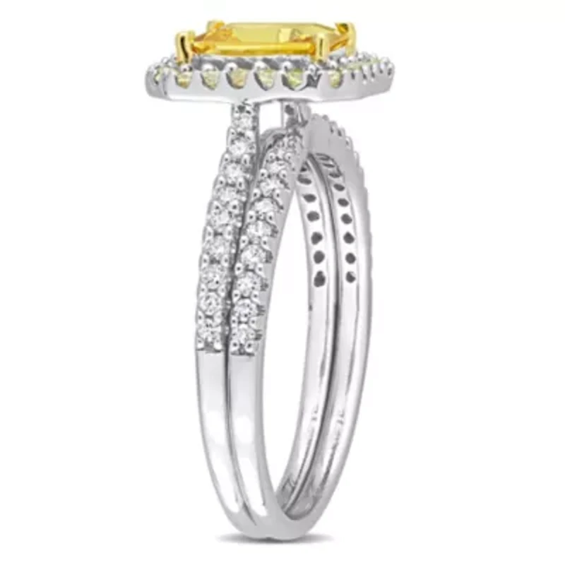 Yellow Sapphire and 1/4 ct. t.w. Diamond Bridal Ring Set 14K White Gold