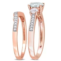 Lab Created Aquamarine and 1/8 ct. t.w. Diamond Bridal Ring Set 10K Rose Gold