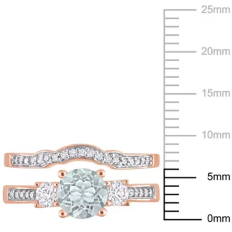 Lab Created Aquamarine and 1/8 ct. t.w. Diamond Bridal Ring Set 10K Rose Gold