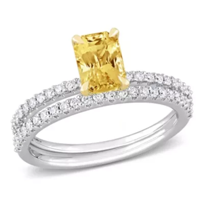 Yellow Sapphire and 3/8 ct. t.w. Diamond Bridal Ring Set 14K White Gold