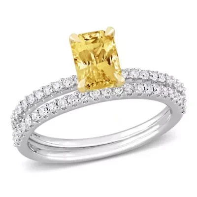 Yellow Sapphire and 3/8 ct. t.w. Diamond Bridal Ring Set 14K White Gold