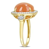 Orange Moonstone and Diamond Accent Halo Ring 14K Yellow Gold