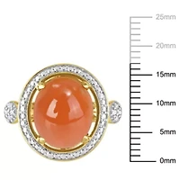 Orange Moonstone and Diamond Accent Halo Ring 14K Yellow Gold