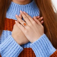 Orange Moonstone and Diamond Accent Halo Ring 14K Yellow Gold