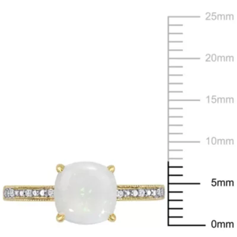 Opal and Diamond Accent Milgrain Solitaire Engagement Ring 10K Yellow Gold