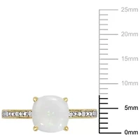 Opal and Diamond Accent Milgrain Solitaire Engagement Ring 10K Yellow Gold