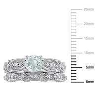 Lab Created Aquamarine and White Sapphire with 1/10 ct. t.w. Diamond Bridal Ring Set 10K Gold