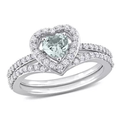 Aquamarine and 1/2 ct. t.w. Diamond Bridal Ring Set 10K White Gold