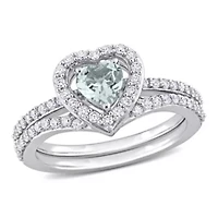 Aquamarine and 1/2 ct. t.w. Diamond Bridal Ring Set 10K White Gold