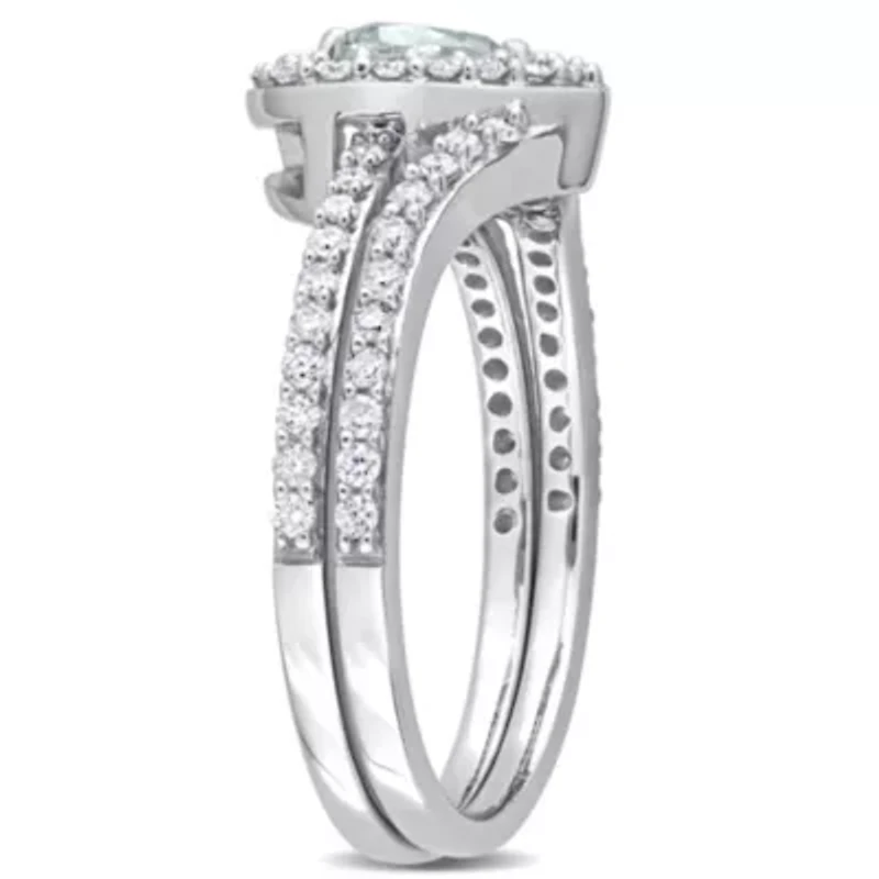 Aquamarine and 1/2 ct. t.w. Diamond Bridal Ring Set 10K White Gold