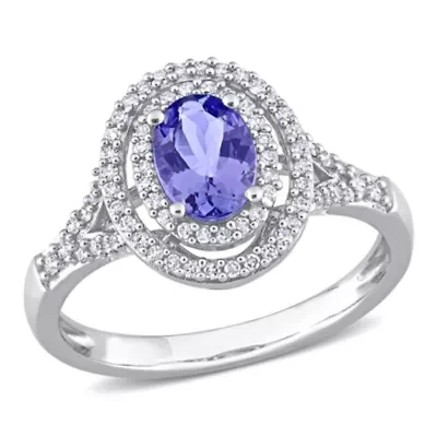 Tanzanite and 1/4 ct. t.w. Diamond Halo Ring 10K White Gold