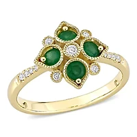 Emerald and 1/10 ct. t.w. Diamond Geometric Engagement Ring 14K Yellow Gold