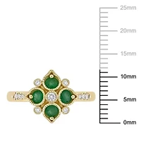 Emerald and 1/10 ct. t.w. Diamond Geometric Engagement Ring 14K Yellow Gold