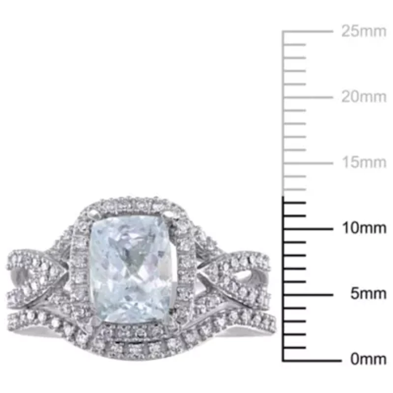 Aquamarine and 1/4 ct. t.w. Diamond Halo Bridal Ring Set 10K White Gold