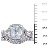Aquamarine and 1/4 ct. t.w. Diamond Halo Bridal Ring Set 10K White Gold