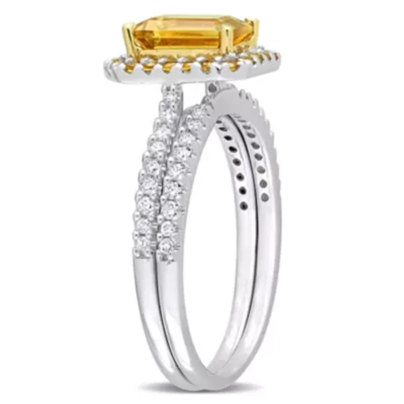 Citrine and 1/4 ct. t.w. Diamond Halo Bridal Ring Set 14K 2-Tone Gold