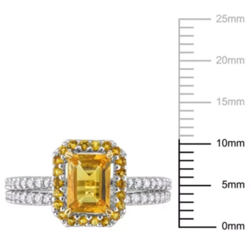 Citrine and 1/4 ct. t.w. Diamond Halo Bridal Ring Set 14K 2-Tone Gold