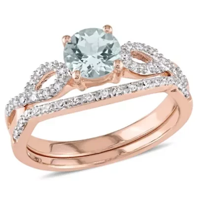 Aquamarine and 1/7 ct. t.w. Diamond Bridal Ring Set 10K Rose Gold