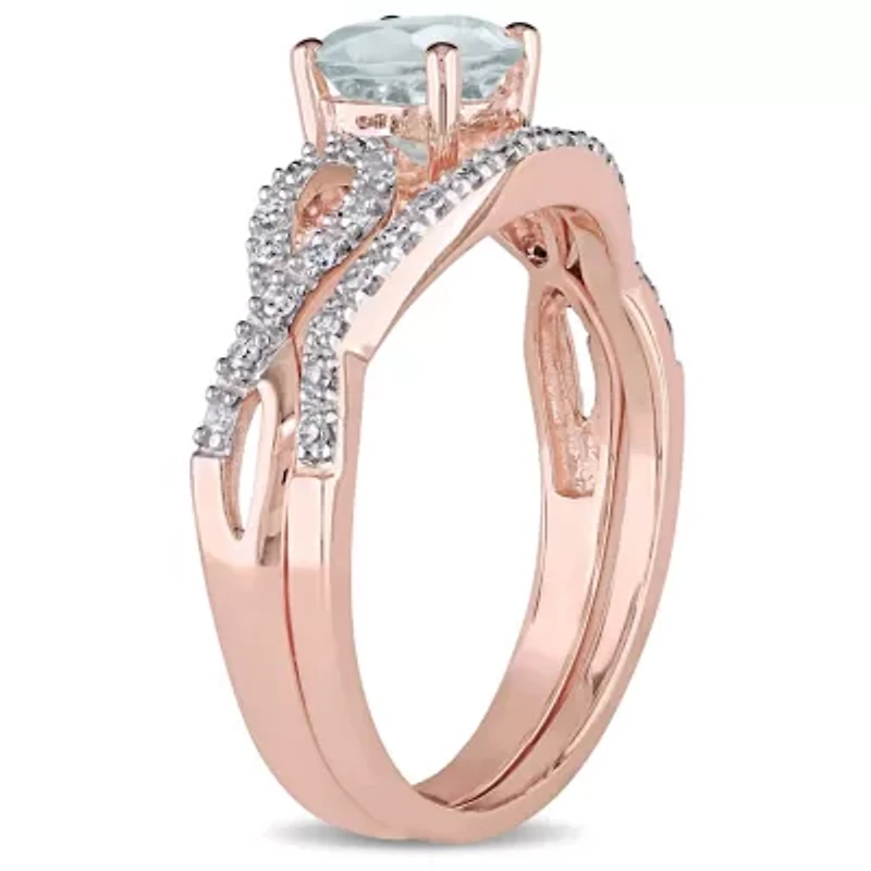Aquamarine and 1/7 ct. t.w. Diamond Bridal Ring Set 10K Rose Gold