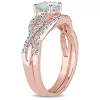 Aquamarine and 1/7 ct. t.w. Diamond Bridal Ring Set 10K Rose Gold