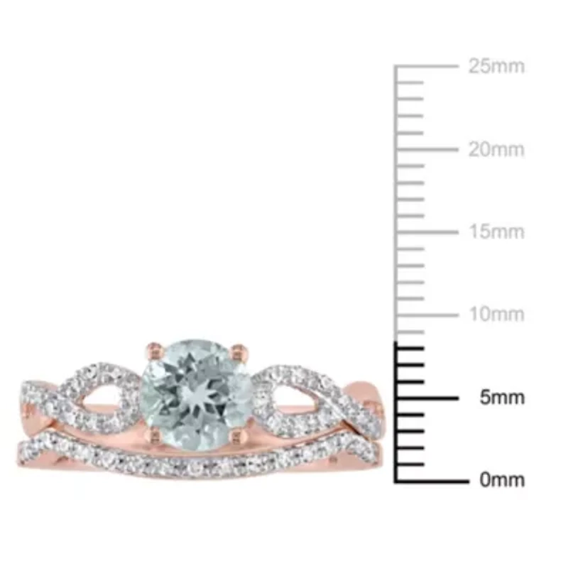 Aquamarine and 1/7 ct. t.w. Diamond Bridal Ring Set 10K Rose Gold