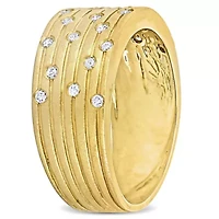 1/4 ct. t.w. Diamond Studded Brushed Ring 14K Yellow Gold