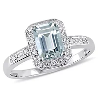 Aquamarine with Diamond Ring 10K White Gold