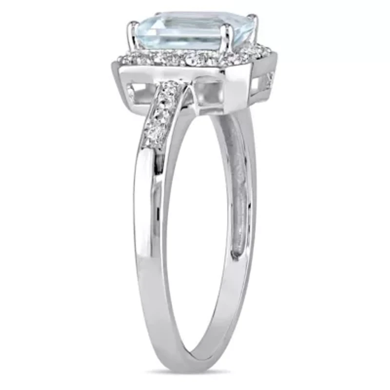Aquamarine with Diamond Ring 10K White Gold
