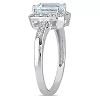 Aquamarine with Diamond Ring 10K White Gold