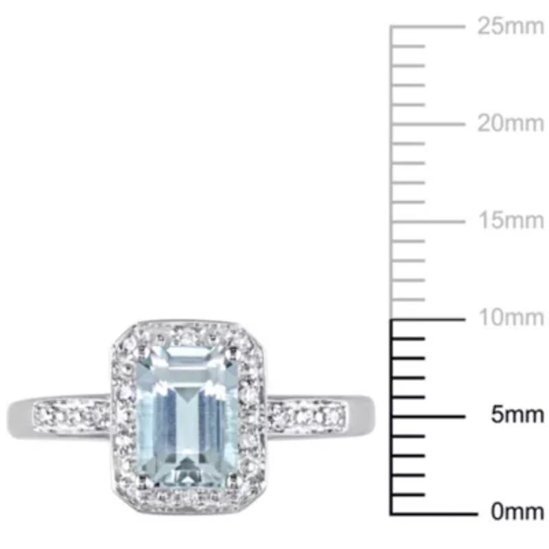 Aquamarine with Diamond Ring 10K White Gold