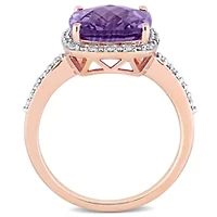 Amethyst and 1/10 ct. t.w. Diamond Halo Ring 10K Rose Gold
