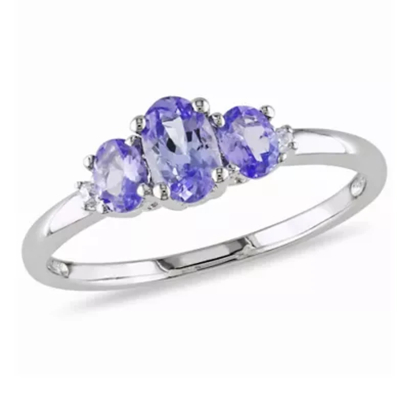 Tanzanite with Daimond Accent 3-Stone Ring 10K White Gold