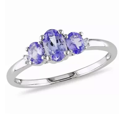 Tanzanite with Daimond Accent 3-Stone Ring 10K White Gold